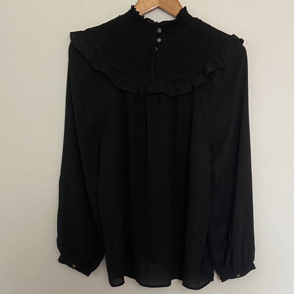 LOFT Black Ruffled Blouse - Picture 7 of 8